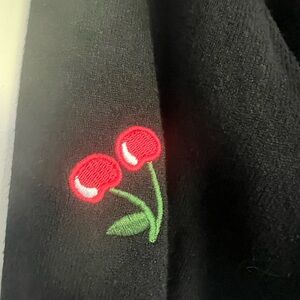 Charming Cherry Embroidered Cardigan - Soft & Fun, Size XL